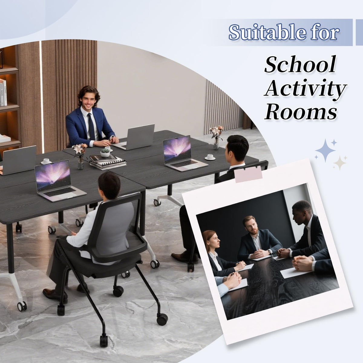 Conference Table, Folding Conference Room Tables, Modern Flip Top Seminar Training Meeting Table with Wheels, Modular Foldable Conference Tables for Home Office Classroom (Black 6 Pack,70.8inch)