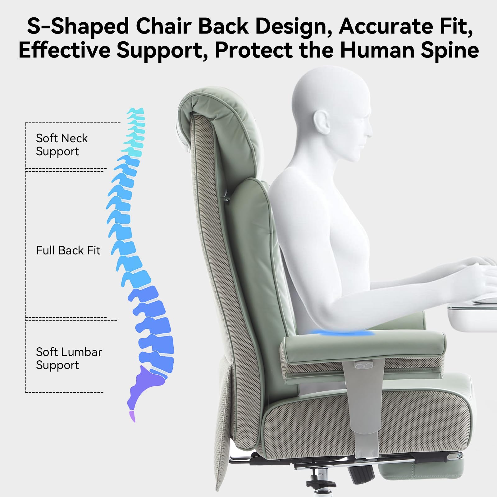 Big and Tall Office Chair 400lbs - Heavy Duty Executive Desk Chair with Foot Rest & 23" Wide Seat - High Back Ergonomic Leather Computer Chair for Heavy People, Home Office, Green