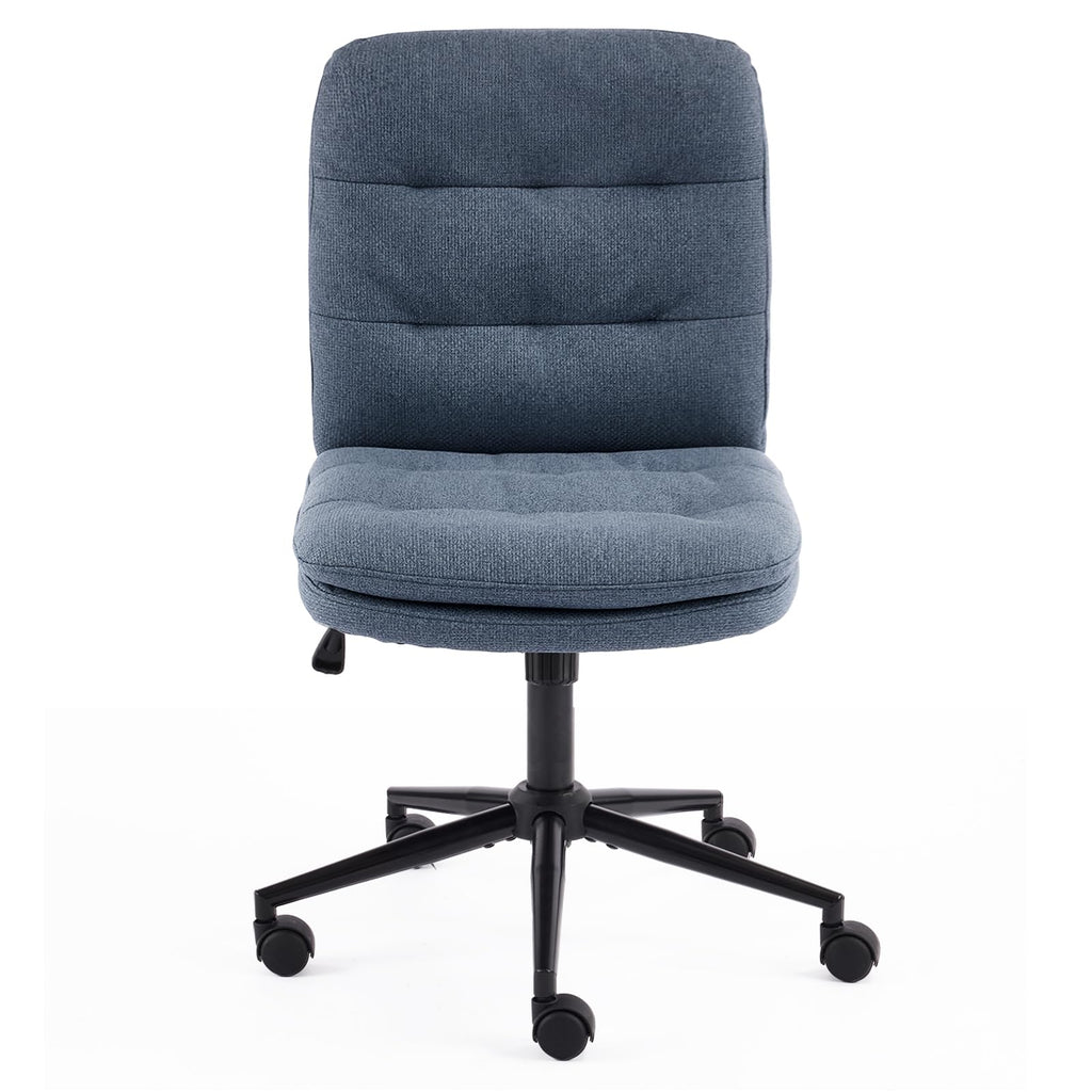 Mid Back Armless Office Desk Chair with Wheels/no Wheels,360°Rocking Swivel Vanity Chair with Thickened Cushion,Adjustable Height Rolling for Reading Room, Make up, Linen Navy Blue