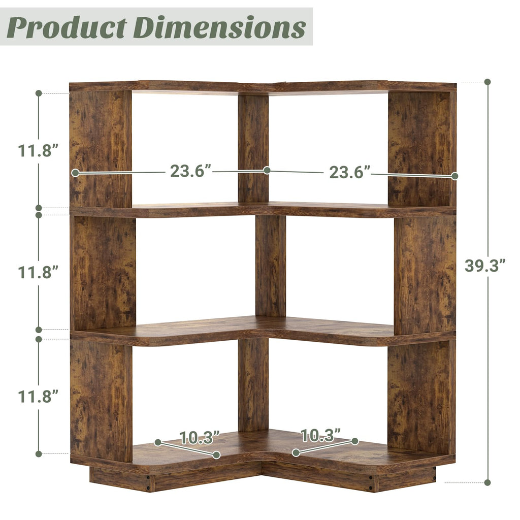 Corner Book Shelf, 4-Shelf L Shaped Corner Bookshelf with Baffle