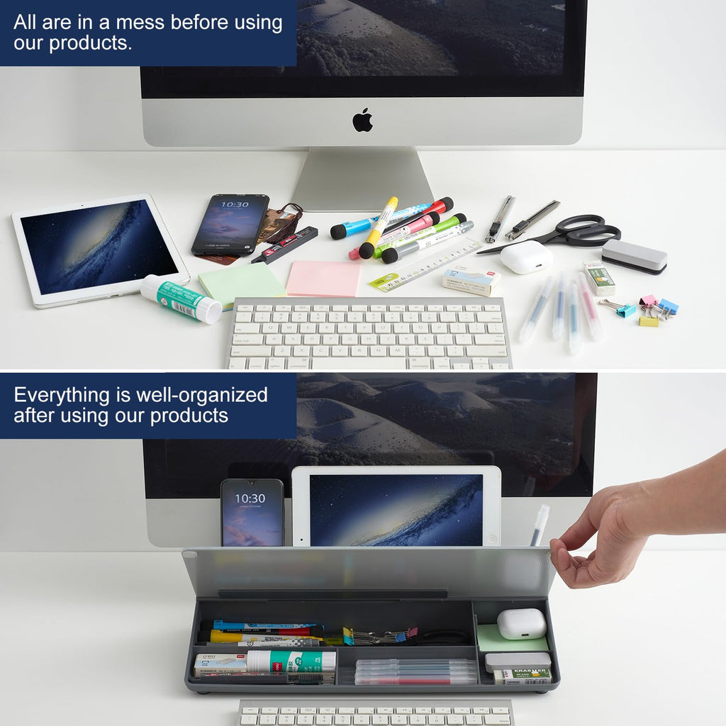 Desktop Whiteboard Dry-Erase-Board - Computer Keyboard Stand White Board Surface Pad with Drawer, Desk Organizers with Accessories for Office, Home, School Supplies - Complete Grey
