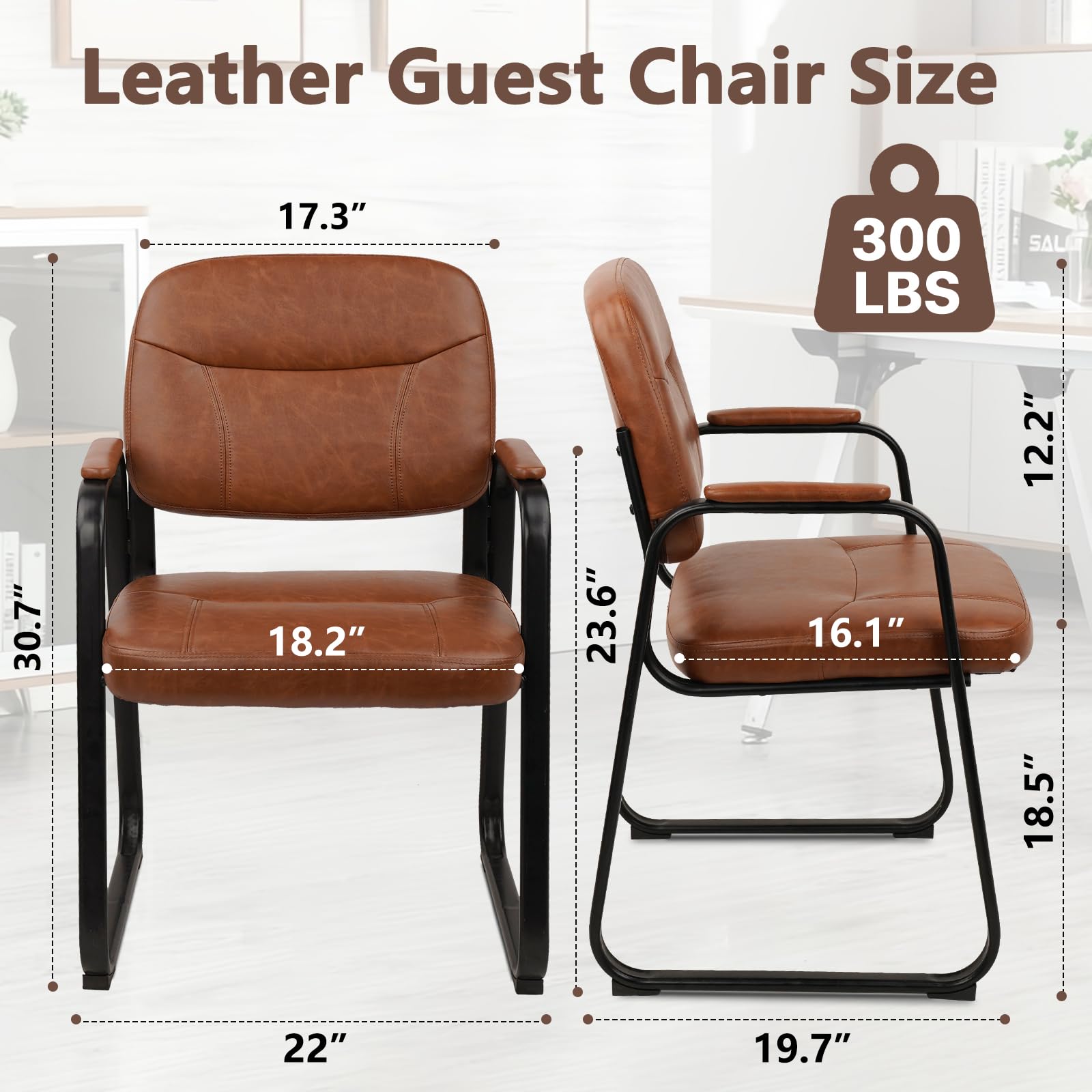 Waiting Room Guest Chair with Bonded Leather Padded Arm Rest for Office Reception and Conference Desk Black with Sled Base Brown 1 Pack