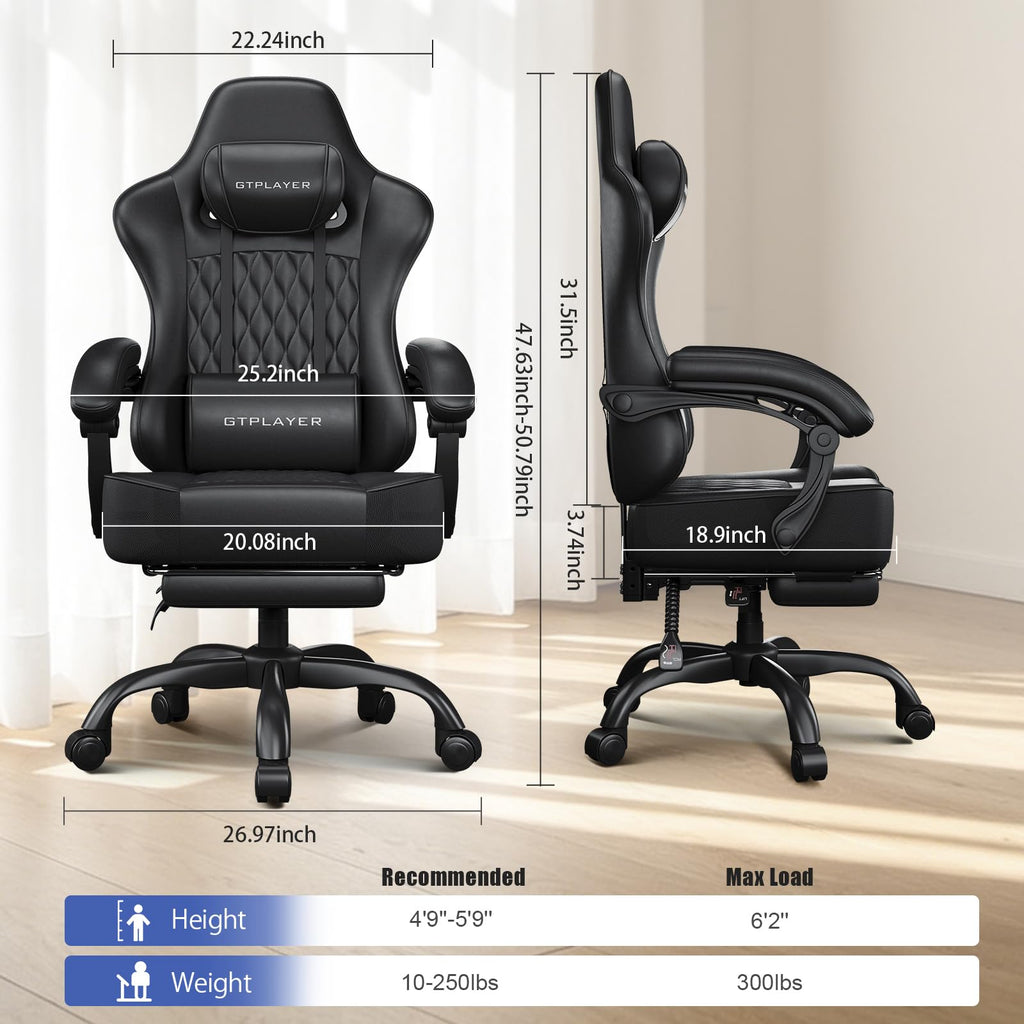 Gaming Chair, Computer Office Chair with Pocket Spring Cushion, Linkage Armrests, Comfortable Leather Computer Chair, Black