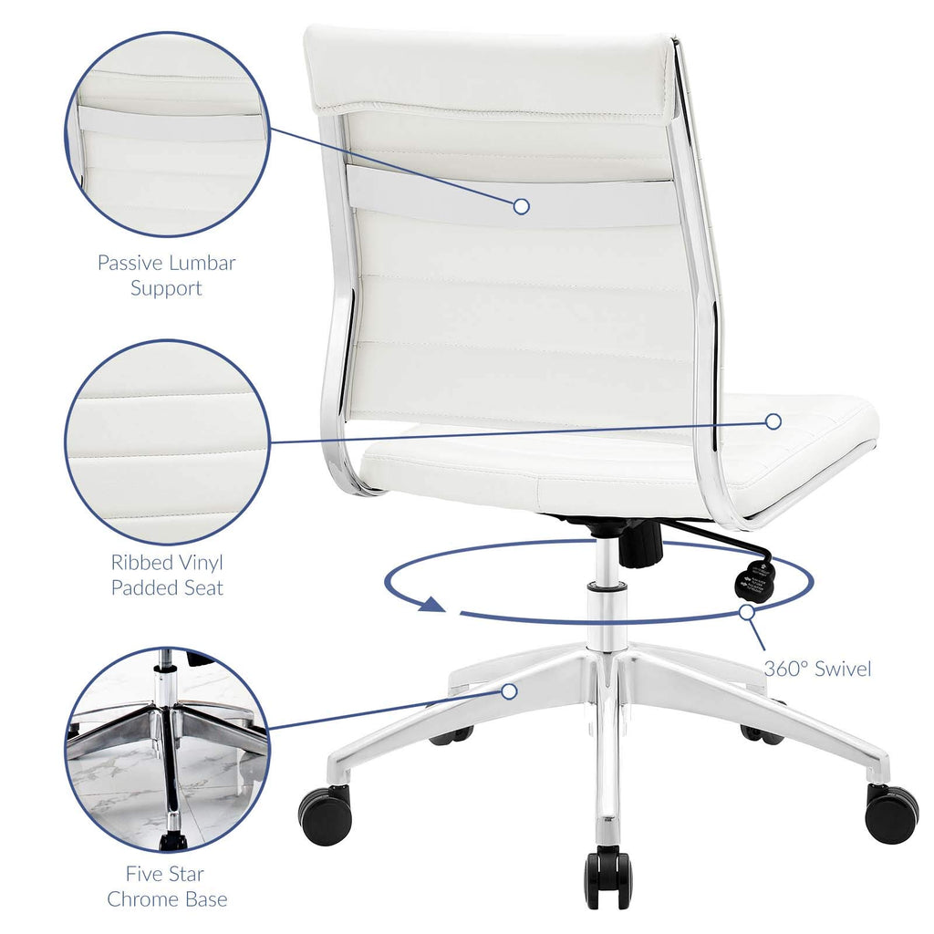 Ribbed Armless Mid Back Swivel Conference Chair In White