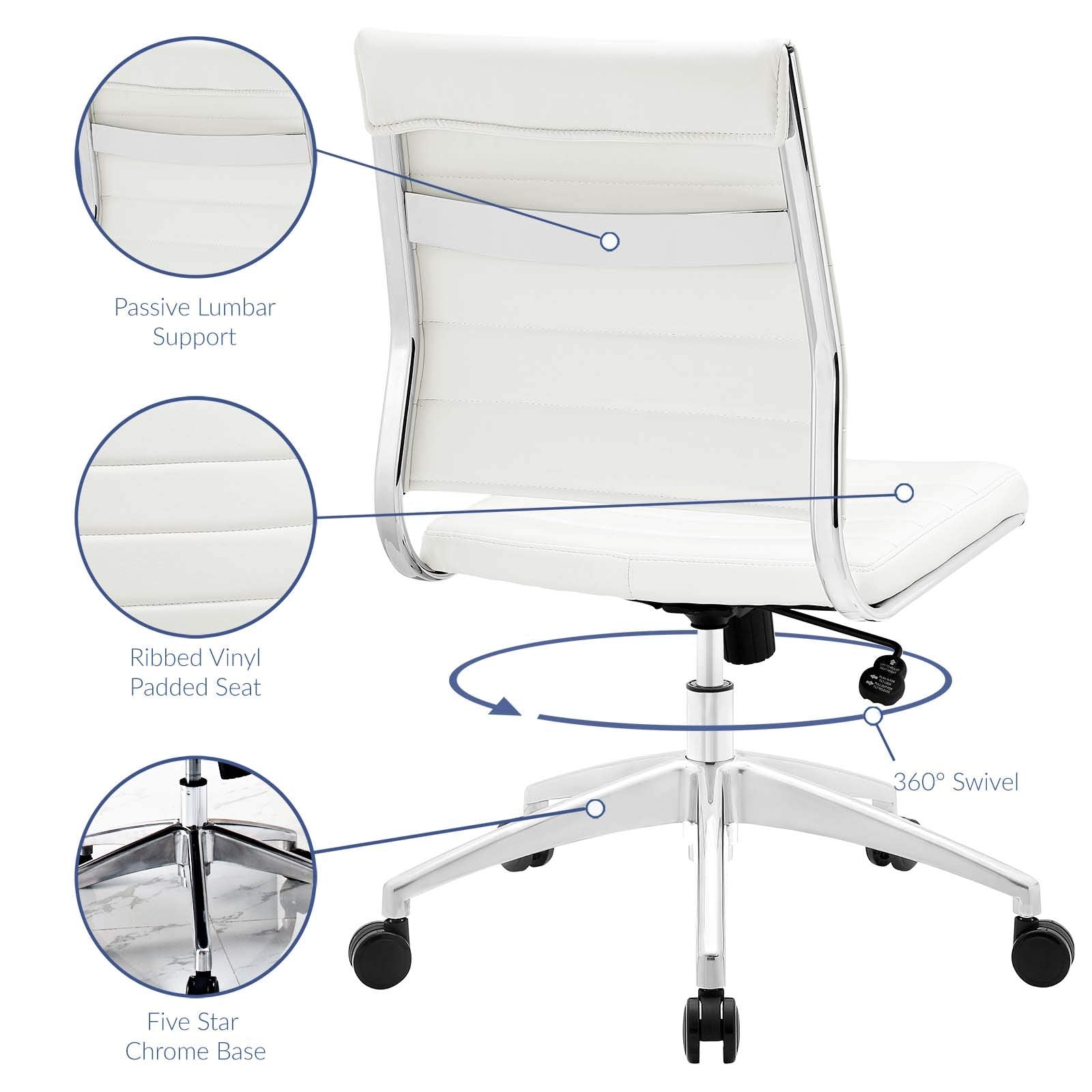 Ribbed Armless Mid Back Swivel Conference Chair In White