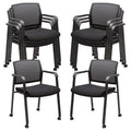 8PK, Mesh Back Guest Reception Arm Chairs with Wheels, Waiting Room Chairs with Upholstered Fabric Seat and Ergonomic Lumbar Support for Office,