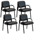 Set of 4, Office Reception Guest Waiting Room Chairs Leather Stationary Chair No Wheels with Padded Arms for Elderly Desk Conference Room Lobby, Inky