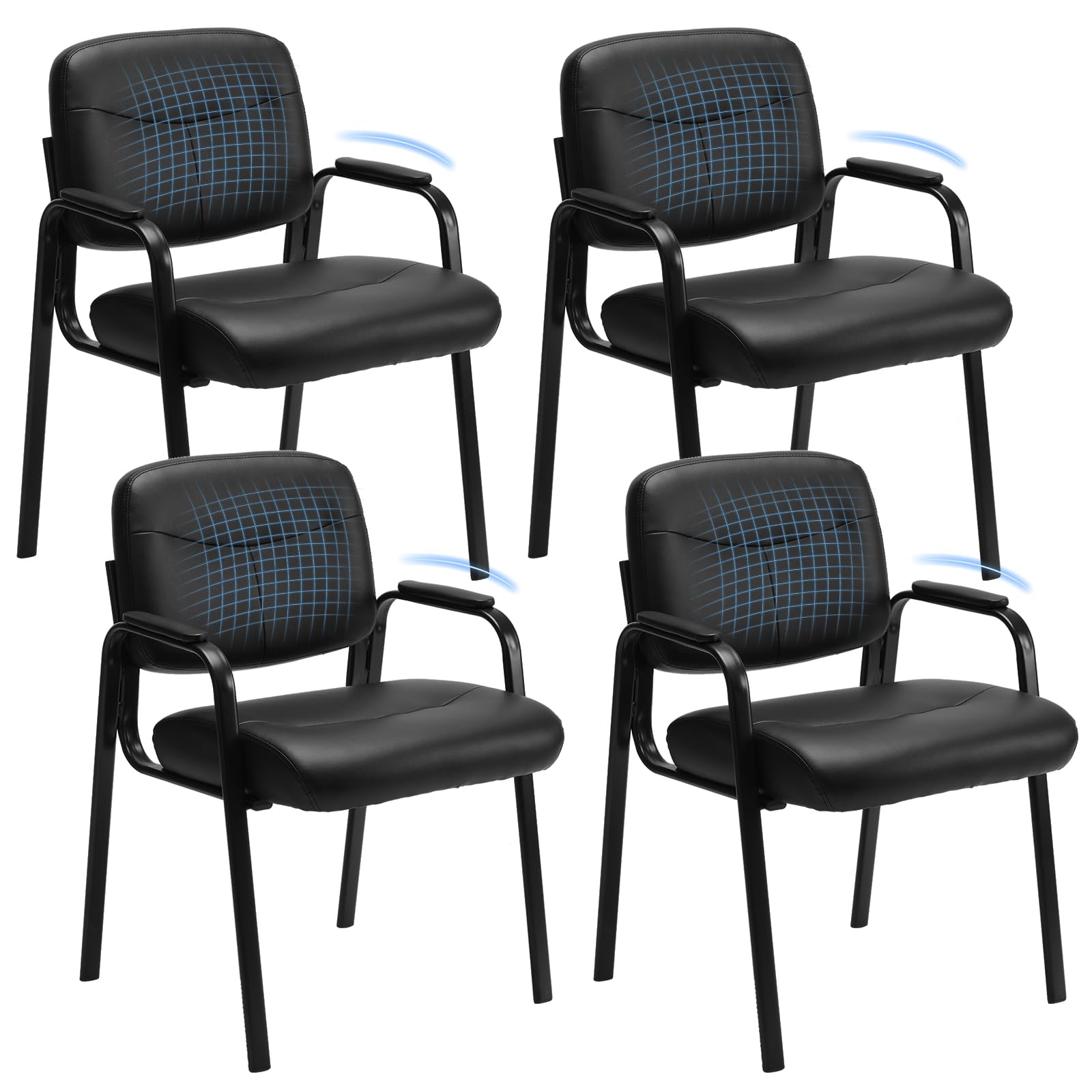 Set of 4, Office Reception Guest Waiting Room Chairs Leather Stationary Chair No Wheels with Padded Arms for Elderly Desk Conference Room Lobby, Inky