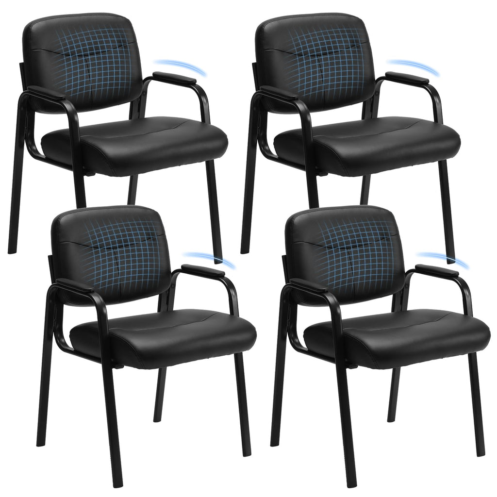 Set of 4, Office Waiting Room Chairs Leather Desk Reception Guest Stationary Side Chair with Padded Arms for Home Conference Meeting Lobby Area Medical Clinic Church