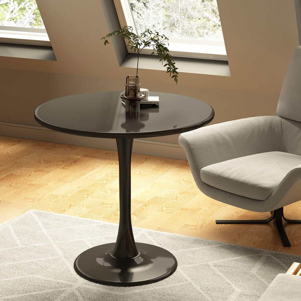 Sybrioka 31.5" Tulip Table for 2-4 Persons Modern Round Dining Room Table, Mid-Century Modern Black Small Kitchen Table with MDF Wooden Top, Leisure Coffee Table for Living Room, Dining Room, Office