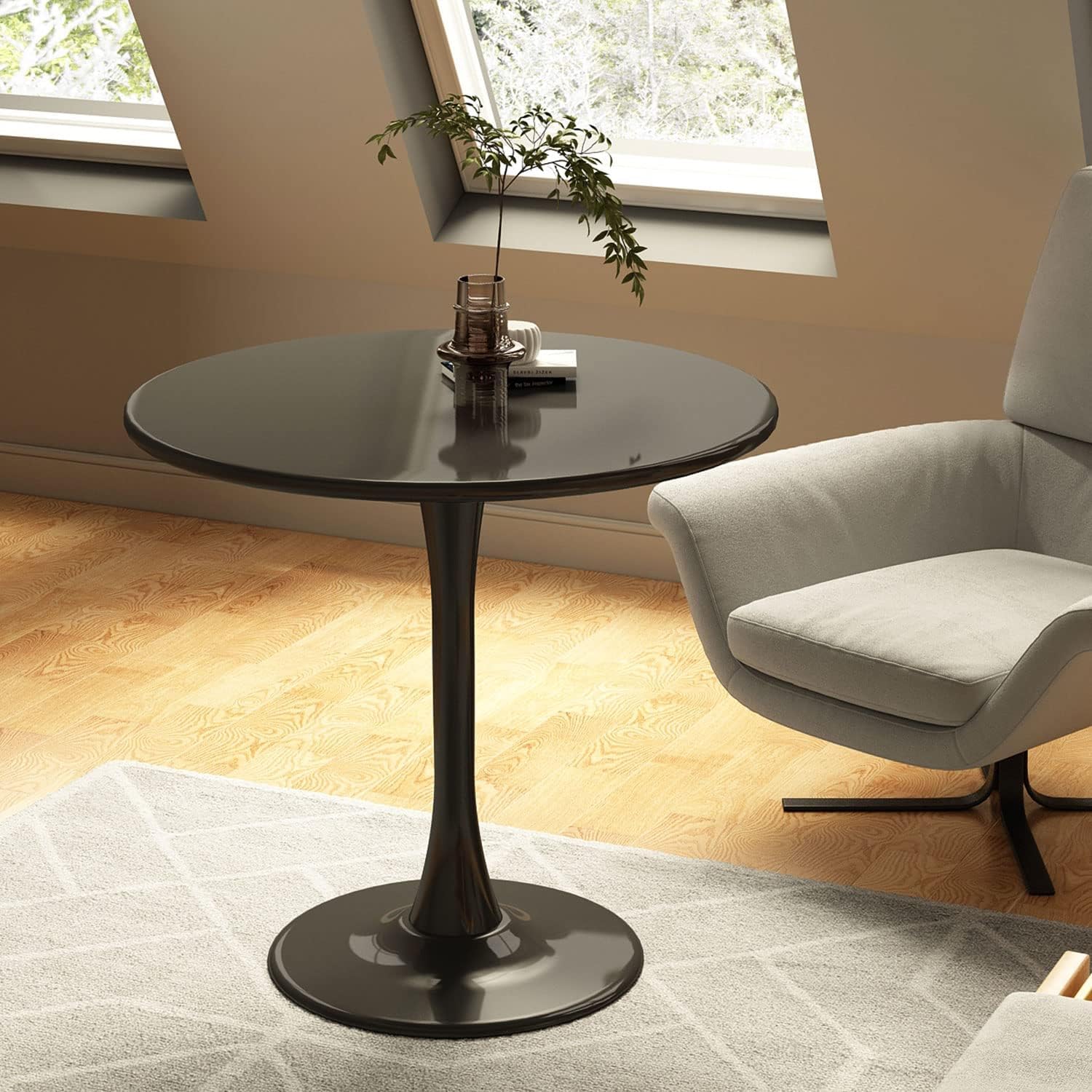 23.6" Round Tulip Dining Table, Mid-Century Tulip Table Kitchen Tulip Dining Table 2 People with MDF Table Top & Pedestal Base for Office Living Room