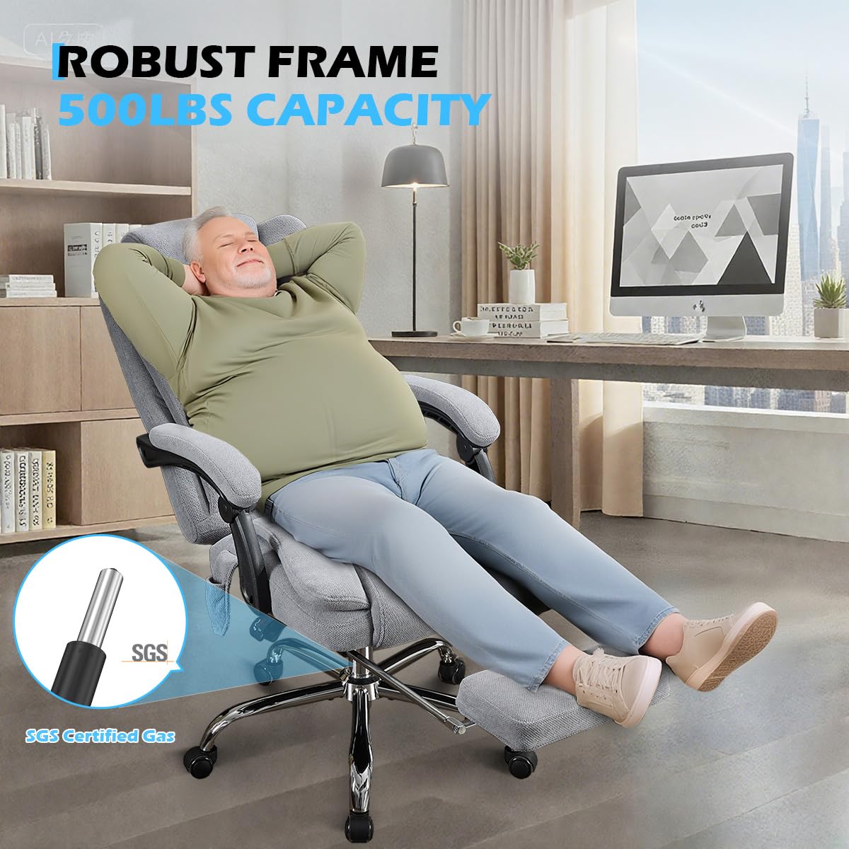 6 Points Vibration & Heat Massage Office Chair with Foot Rest,500lbs Big and Tall Office Chairs,Ergonomic Reclining Desk Chair for Home Office,Gaming