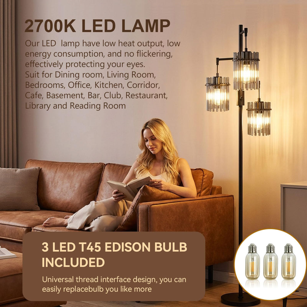 Black Crystal Standing Farmhouse Tree Floor Lamp for Living Room
