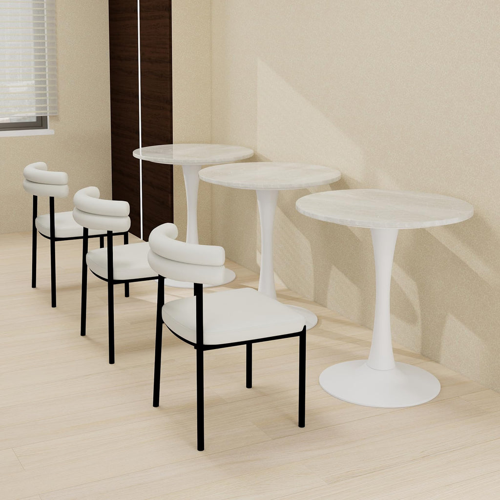 Sybrioka 27.6" Marble Round Tulip Table, Mid-Century Modern Style Dining Table with White Pedestal Base for 2-4 People, Featuring A Marble Tabletop for Kitchen, Dining Room, Cafe (Grayish White)