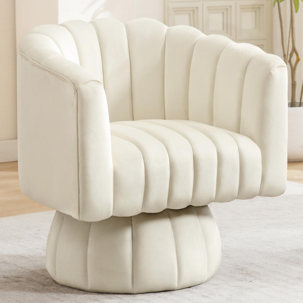 Swivel Accent Barrel Chair - Cute Comfy Small Round 360° Arm Chair Velvet Sofa Club Reading Chair for Office Living Room Bedroom Beige