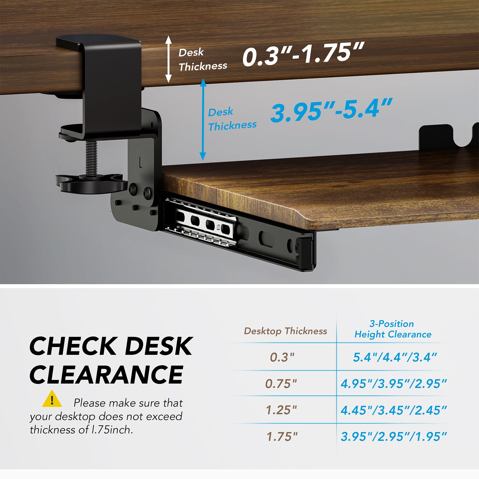 Keyboard Tray Under Desk Pull Out with Extra Sturdy C Clamp Mount System, 32.8 (38 inch Including Clamps) x 12 Inch Slide-Out Platform Computer Drawer for Typing Vintage