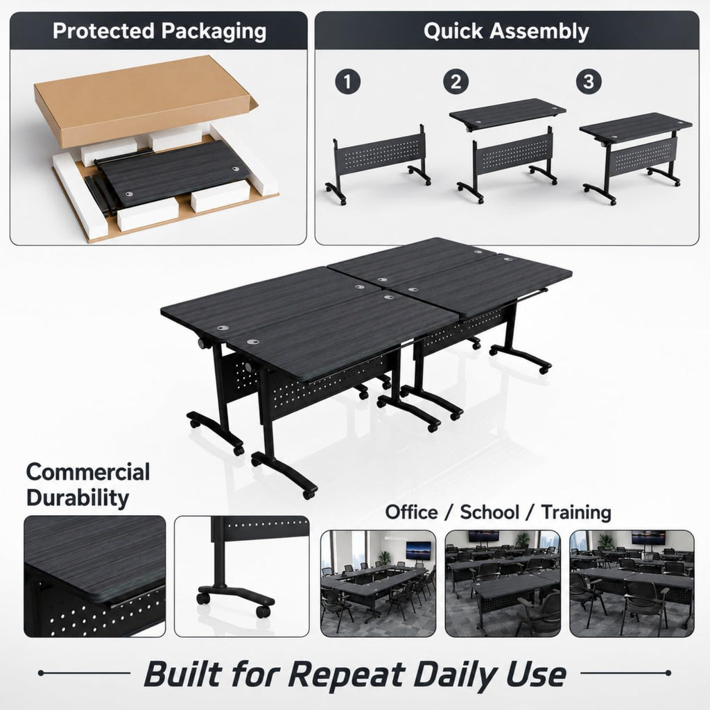 Folding Conference Table with Wheels, Flip-Top, 61in, 2 Pack, Morandi Blue