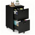 2 Drawer Filing Cabinet, Wood Rolling Filing Cabinets with Printer Stand, Under Desk Storage Lockable Wheels, Home Office Organizer for A4 Letter Legal Size Documents,Black