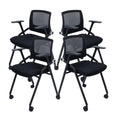 4 Pack Foldable Office Chairs with Wheels, Mesh Back, Arms and Portable - Folding Office Chairs for Conference Room Chair, Office Guest & Reception & Meeting Chair - (Black) 300 lbs.