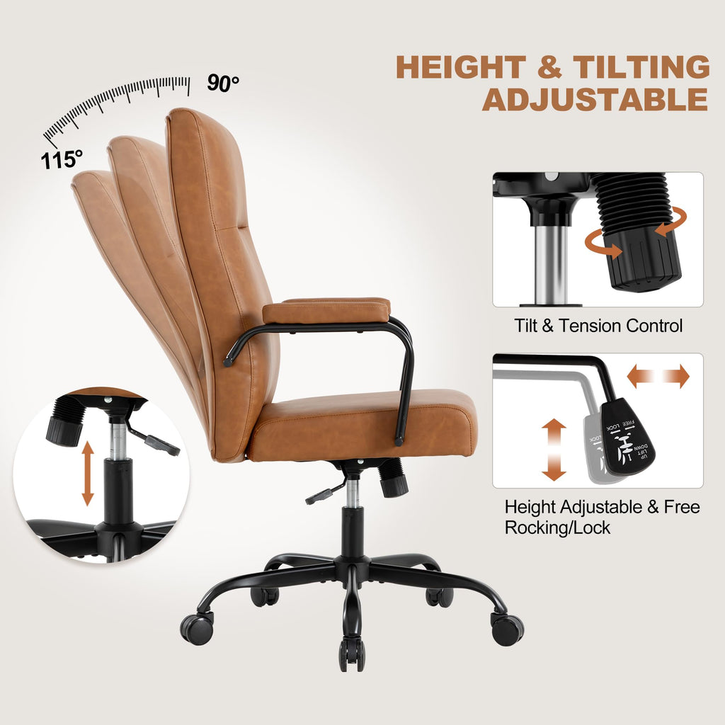 Office Desk Chair,Leather Conference Room Chairs with Wheels,Modern High Back Executive Office Chair with Memory Foam,Ergonomic Swivel Computer Chair for Home Office Brown