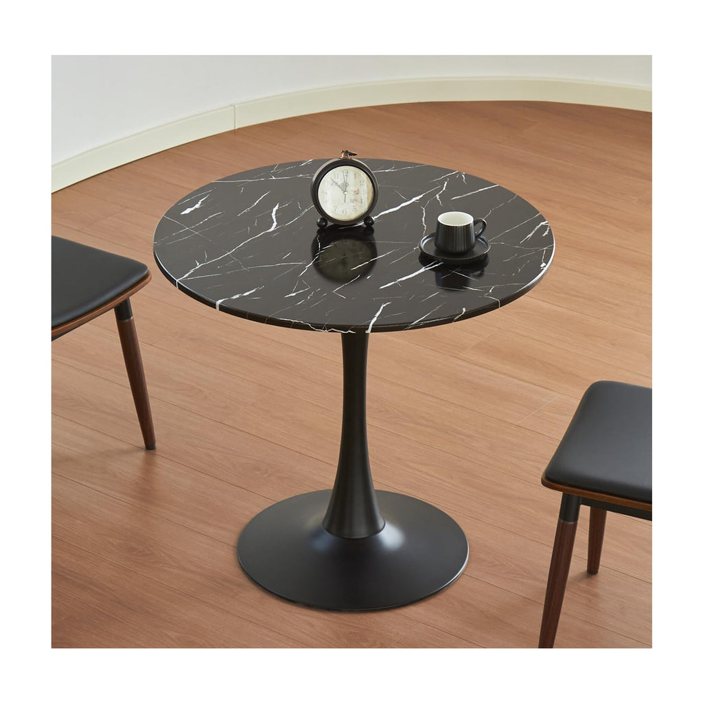 Hansweld Round Dining Table, 31.5" Circle Tulip Table with Thickened Tabletop & Metal Pedestal, Mid Century Modern Bistro Table for Kitchen, Small Places, Living Room, Cafe (Marble Pattern Black)