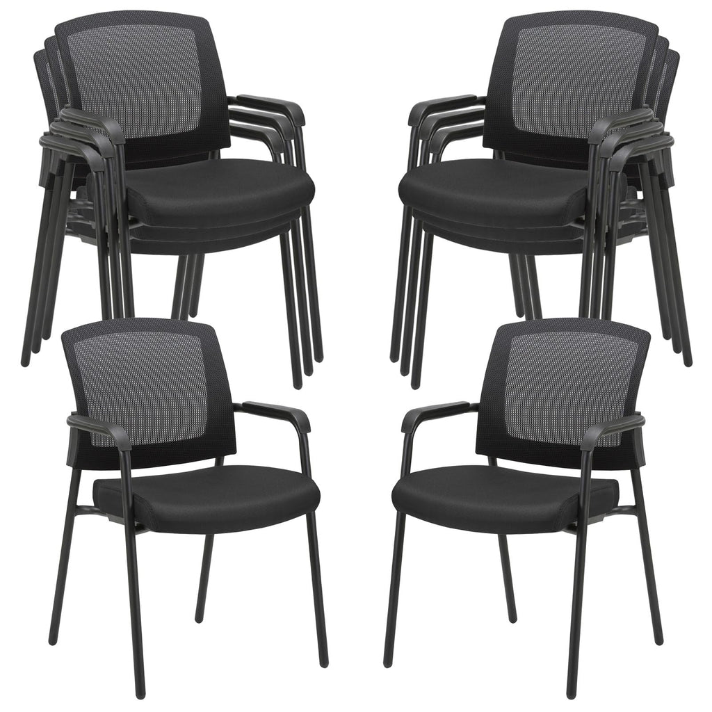 Set of 8, Black Stacking Chairs Stackable Waiting Room Chairs with Armrest, Mesh Office Reception Guest Chair for Home Desk Conference Lobby Church Medical Meeting Training Ergonomic