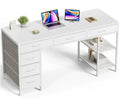 Computer Desk with 6 Drawers, Office Desk with Shelves, Reversible Gaming Desk, Corner Desk with Storage, Work for Home Office, Study, Living Room, 54inch, White