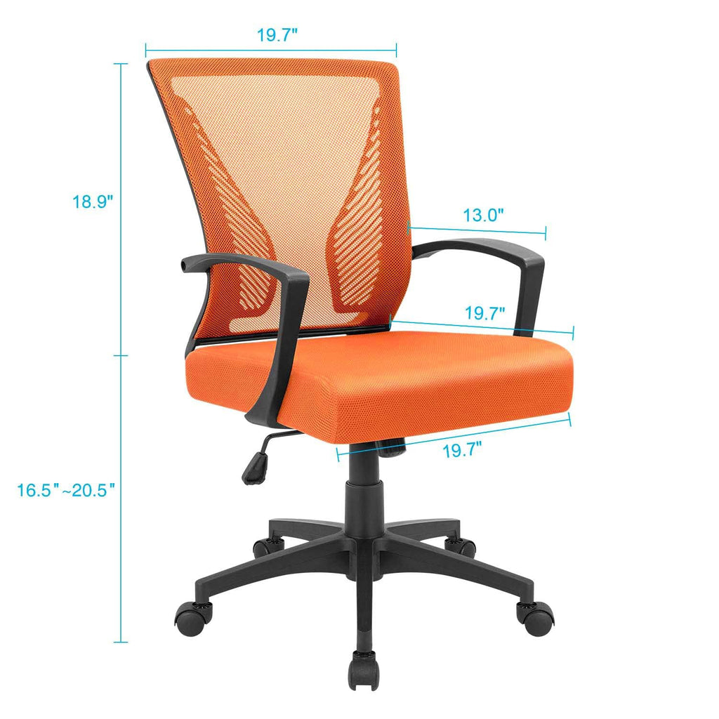 Office Chair Ergonomic Computer Desk Mesh Chair Mid Back Swivel Lumbar Support with Armrest (1, Orange)