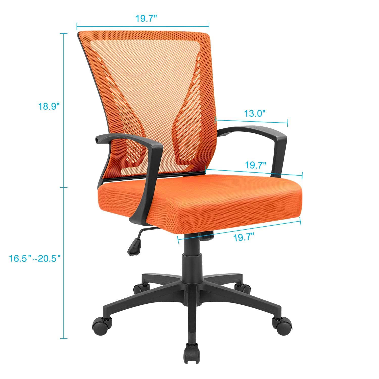 Office Chair Ergonomic Computer Desk Mesh Chair Mid Back Swivel Lumbar Support with Armrest (1, Orange)