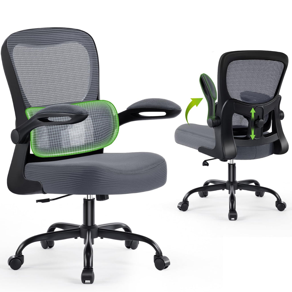 Office Chair Ergonomic Desk Chairs with Adjustable Lumbar Support& Headrest Hanger, High Back Breathable Mesh Chair with Wheels, Rolling Swivel Comfy Task Computer Chair for Home Work Gaming