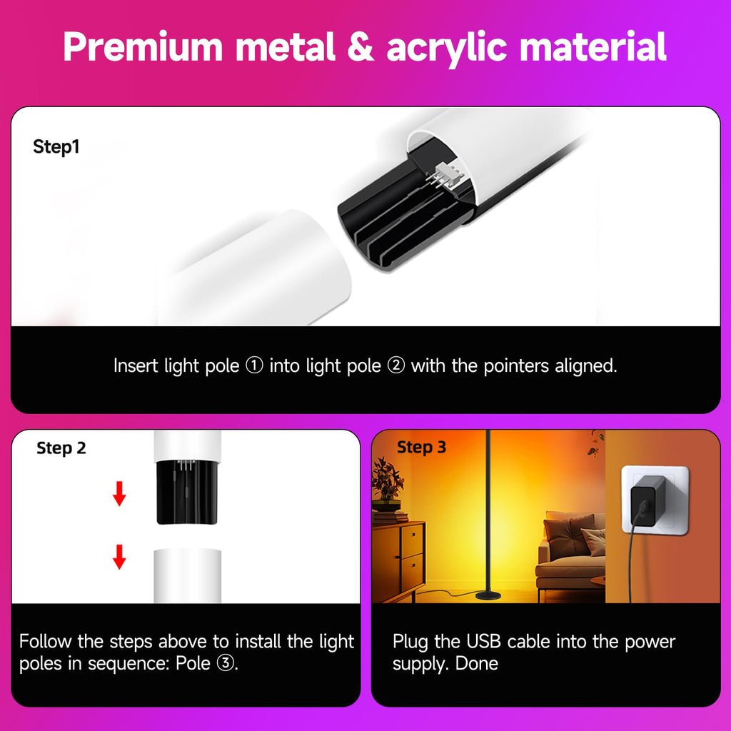RGB Corner Floor Lamp,1800LM LED Standing Lamp for Gaming Room,1P