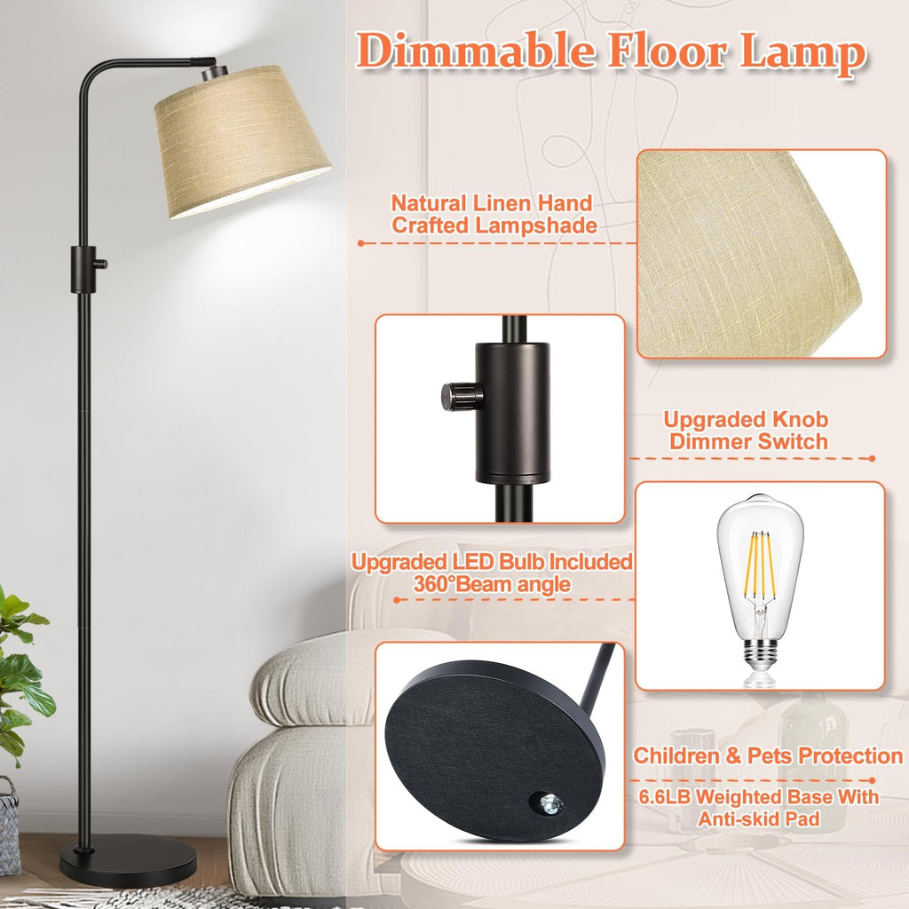 Floor Lamp, 1000 LM LED Edison Bulb Included, Arc Floor Lamps for Living Room Modern Standing Lamp Tall Lamps for Living Room Bedroom-Champagne