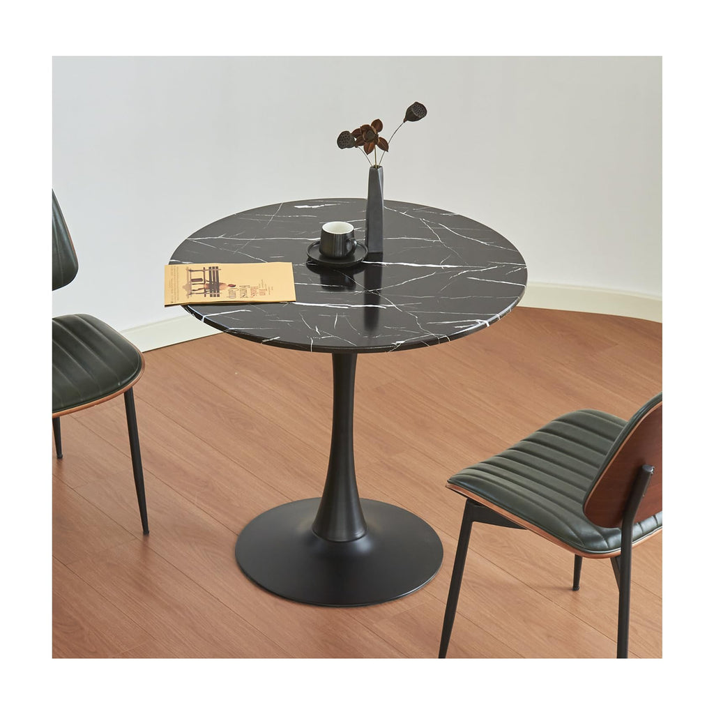 Hansweld Round Dining Table, 31.5" Circle Tulip Table with Thickened Tabletop & Metal Pedestal, Mid Century Modern Bistro Table for Kitchen, Small Places, Living Room, Cafe (Marble Pattern Black)