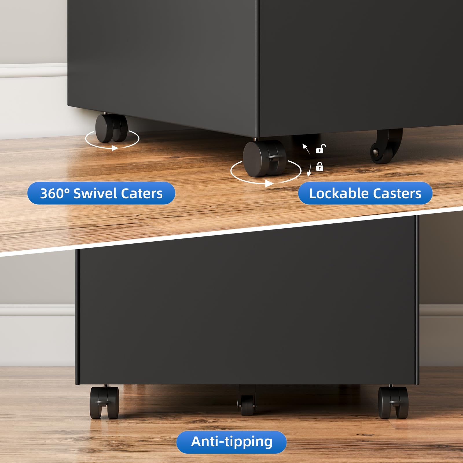 3 Drawer Metal Rolling File Cabinet Under Desk Filing Cabinet Black