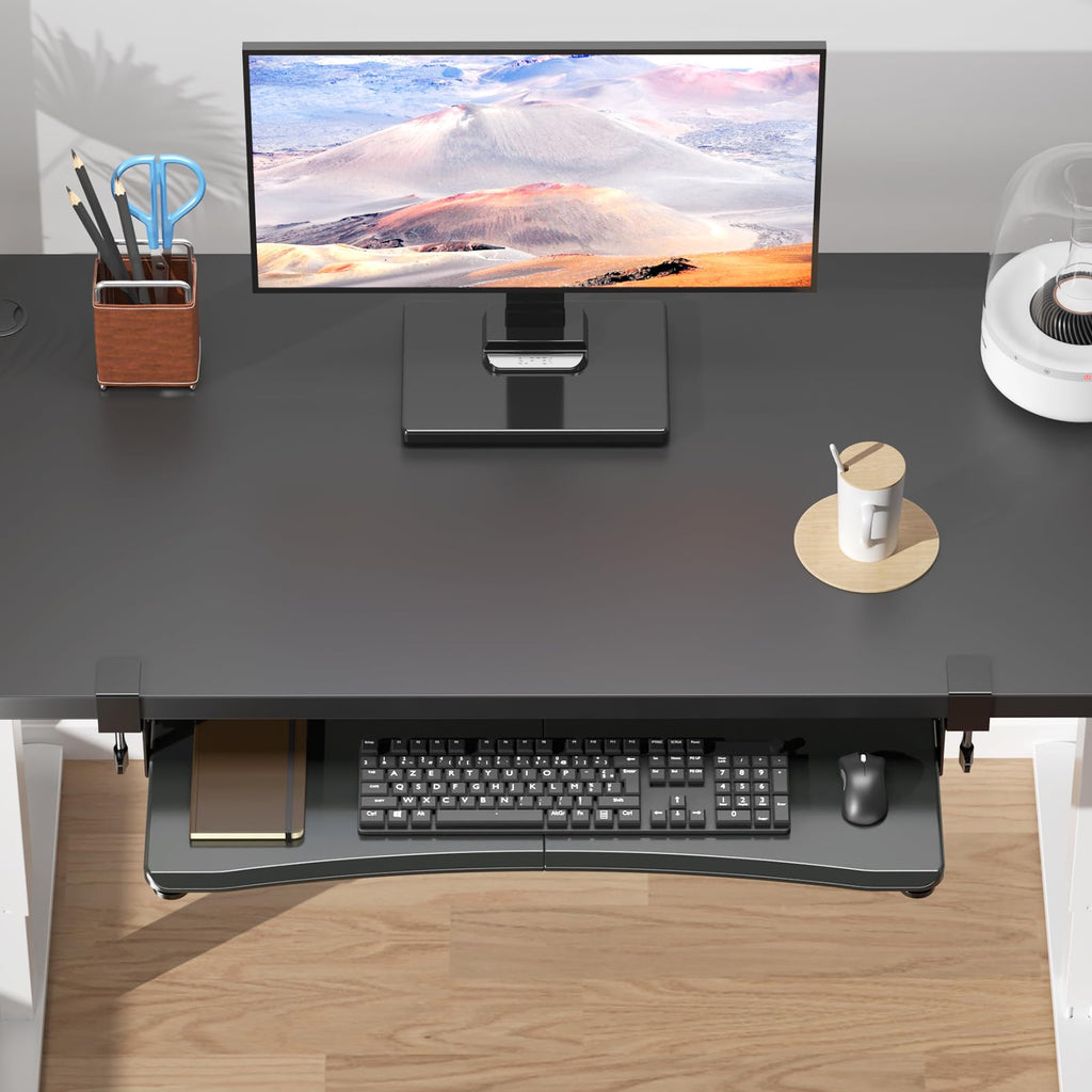 Large Keyboard Tray Under Desk Pull Out with C Clamp Mount, Computer Keyboard & Mouse Tray, 34 (38 Including Clamps) x 11.8 inch Slide-Out Platform Computer Drawer for Typing, Black,