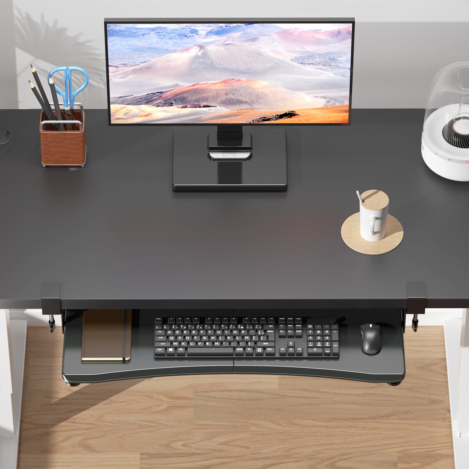 Large Keyboard Tray Under Desk Pull Out with C Clamp Mount, Computer Keyboard & Mouse Tray, 34 (38 Including Clamps) x 11.8 inch Slide-Out Platform Computer Drawer for Typing, Black,