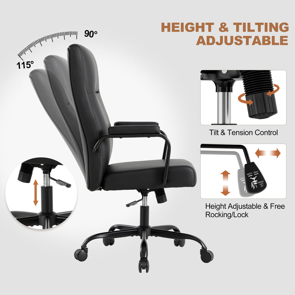 Office Desk Chair,Leather Conference Room Chairs with Wheels,Modern High Back Executive Office Chair with Memory Foam,Ergonomic Swivel Computer Chair for Home Office,Black