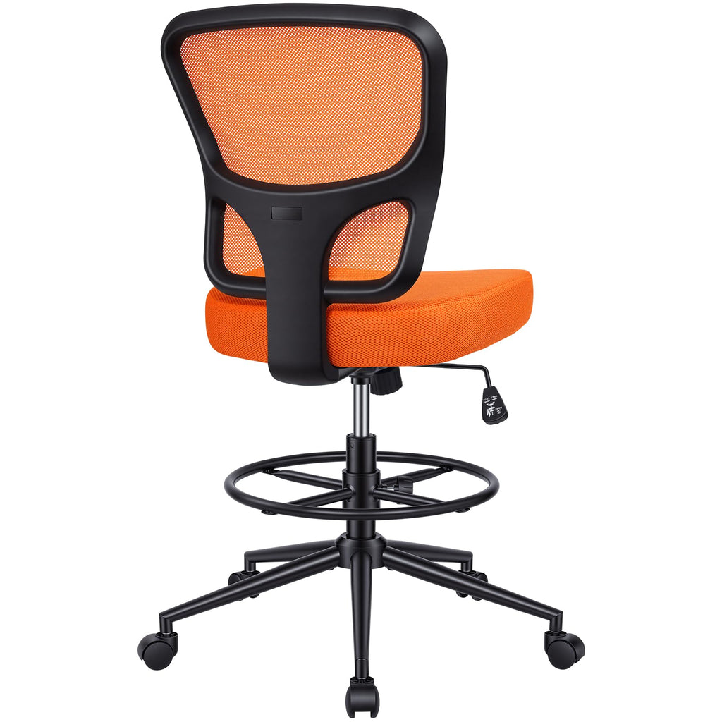 Armless Drafting Chair Tall Office Chair for Standing Desk - Adjustable Height Mesh Ergonomic Drafting Stool with Foot Ring & Wheels, Rolling Counter Height Computer Chair for Home Office