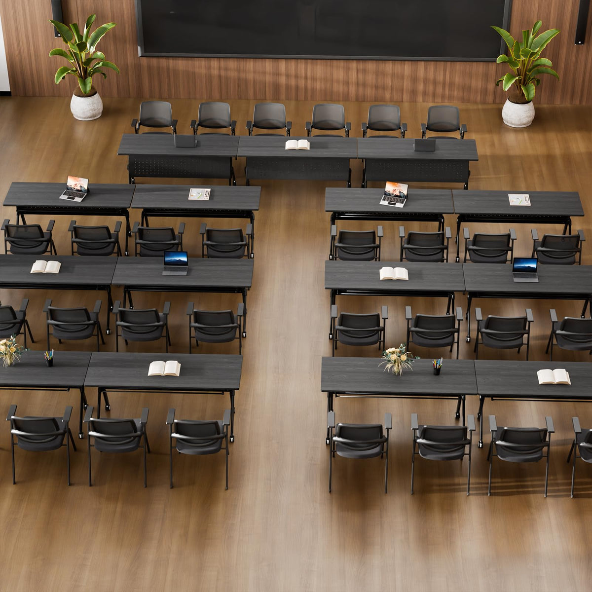 Conference Room Tables White,Folding Rectangular Flip Top Conference Table with Wheels for Large Meeting Seminar Home Office Classr (4, Black, 55.1in)