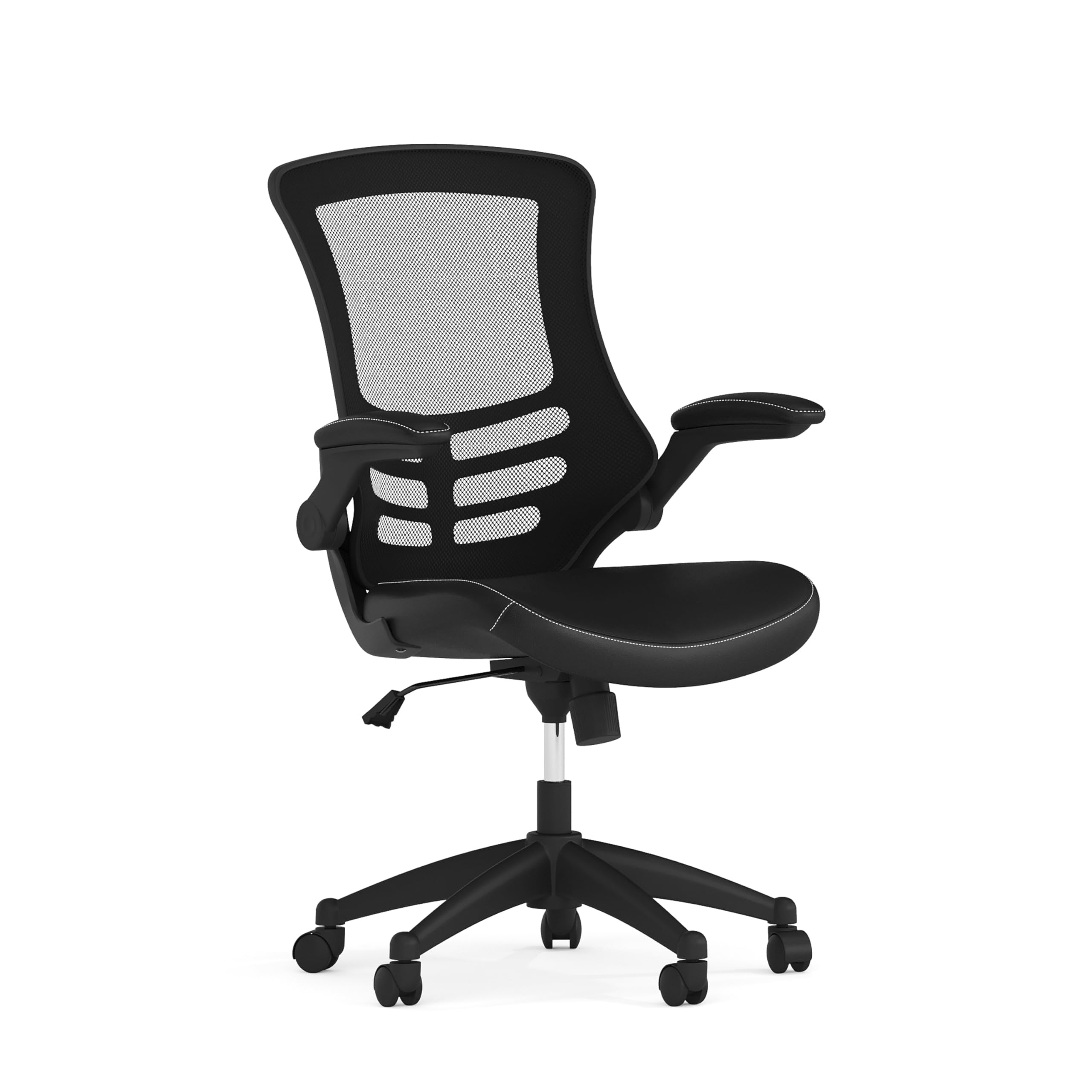 Mid-Back Swivel Office Chair with Adjustable Seat Height, Ergonomic Mesh Desk Chair with LeatherSoft Seat, Black