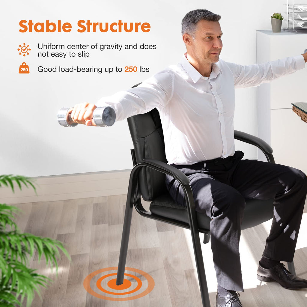 Waiting Room Guest Chair, Office Desk Reception Chair PU Leather No Wheels with Padded Armrest for Conference Lobby Area Meeting Medical Clinic Room
