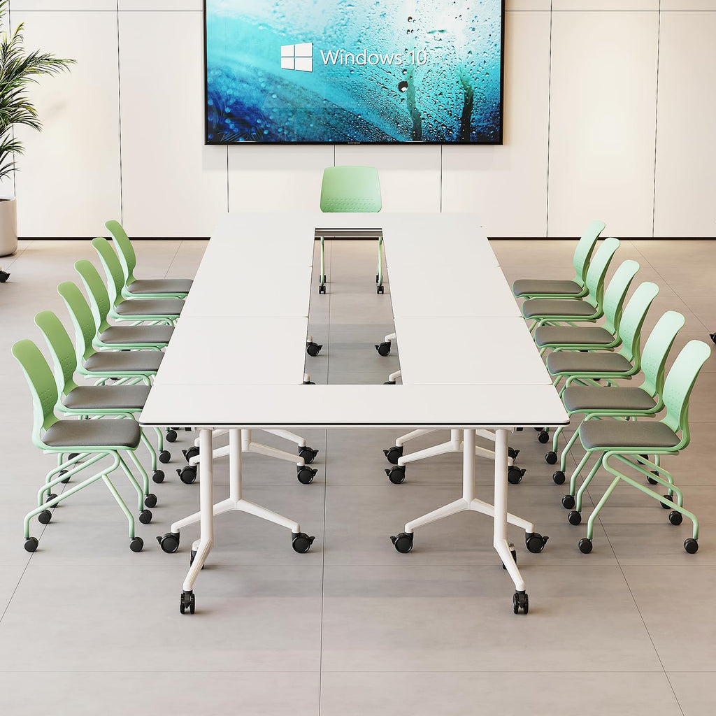Folding Conference Table with Wheels, Flip-Top, 55.1in, 2 Pack, White