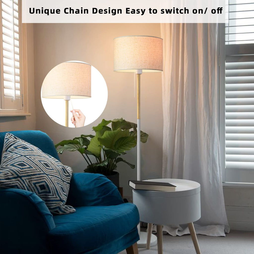 Bedroom Standing Floor Lamp, Farmhouse Lamp with Linen Shade, White