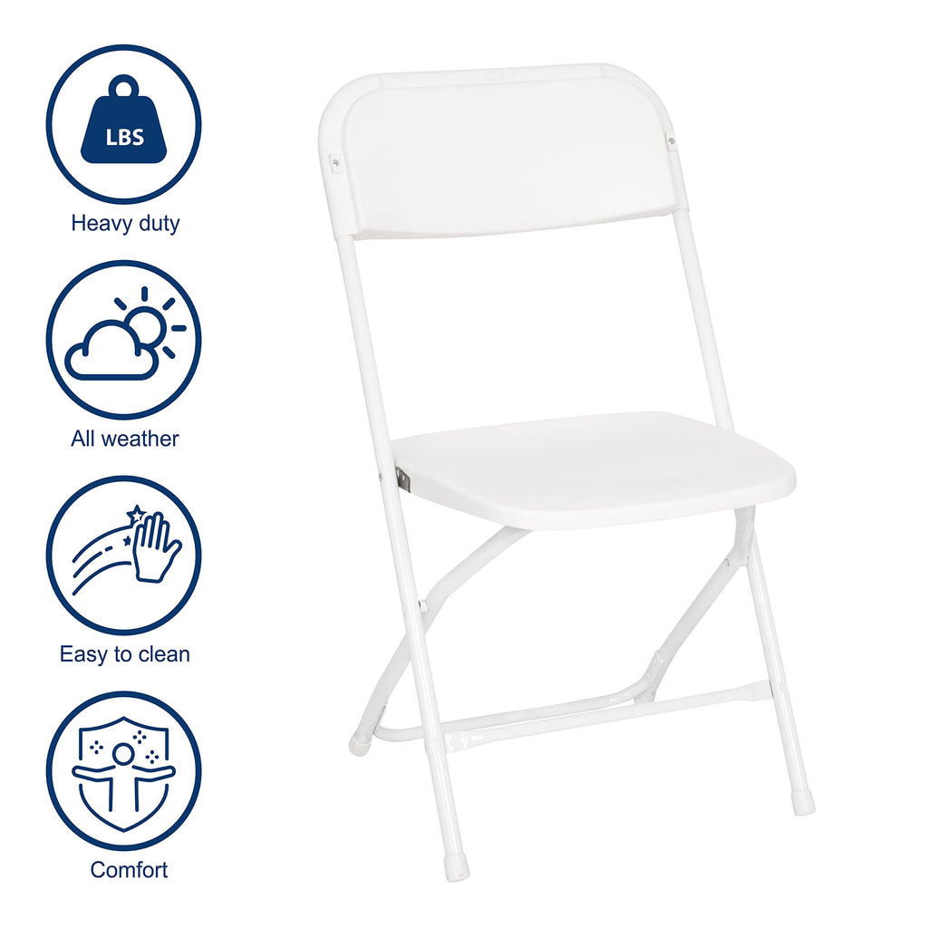 Set of 4, Hercules Series Big & Tall Stackable Plastic Folding Chairs, Extra Wide Commercial Event Seats,  White