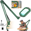 16" Extra Long Magnifying Glass with Light and Clamp, Real Glass, 5 Color Modes, Stepless Dimmable, Lighted Magnifier with Stand Hands Free, LED Swing Arm Desk Lamp for Close Work, Craft, Green