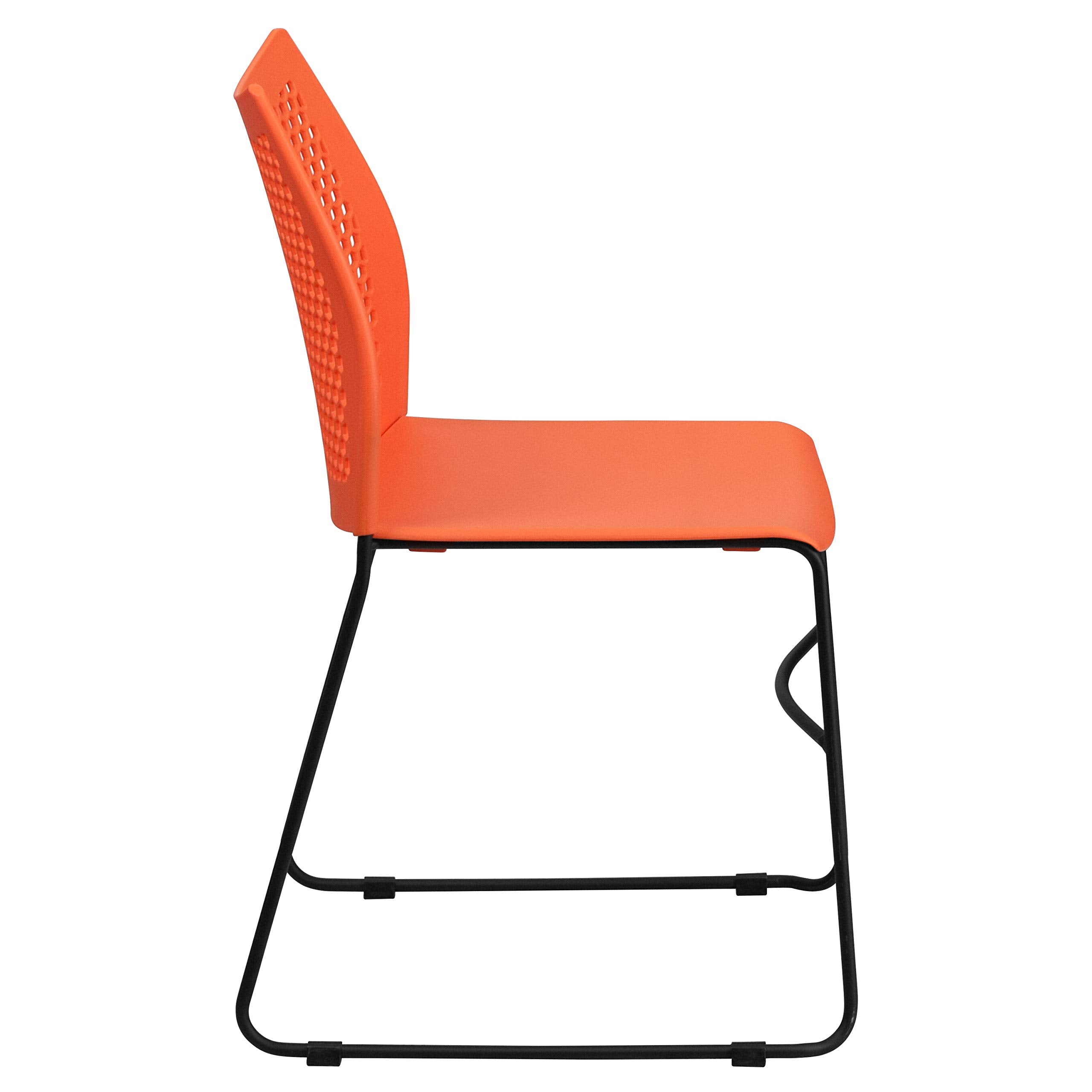 HERCULES Series 661 lb. Capacity Orange Stack Chair with Air-Vent Back and Black Powder Coated Sled Base