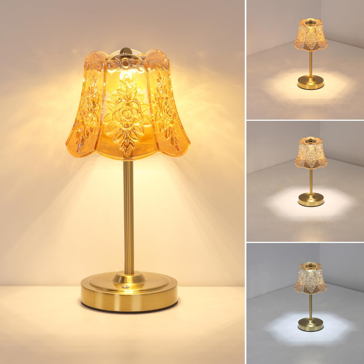 Cordless Touch Table Lamp with 5200mAh Battery - 3 Adjustable Color Temperatures & Dimmable, Rechargeable Desk Lamp for Bedroom, Living Room, Office, Entryway, Bookshelves (Amber Rose)