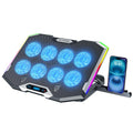 Laptop Cooling Pad with 8 Cooling Fans, Laptop Fan Cooler Pad for 15-17.3 Inch, Notebook Cooler Stand with 6 Height Adjustable, RGB Cooling Pad with Two USB Port + Phone Stand