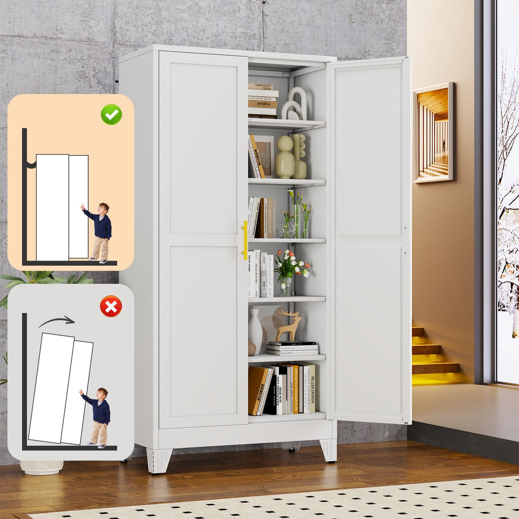 White Metal Storage Cabinet,75" Steel Cabinets for Home Office