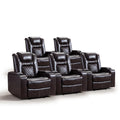 Electric Power Recliner Chair Set of 5, Breathable Leather Home Theater Seating with Hidden Arm Storage, Power Recliner Chair for Living Room with USB Ports and Cup Holders,Brown